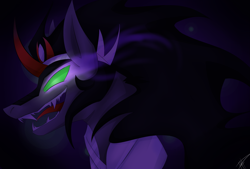 Size: 2377x1603 | Tagged: safe, artist:goosebumps-fan57, derpibooru import, king sombra, pony, unicorn, black mane, male, sharp teeth, solo, sombra eyes, stallion