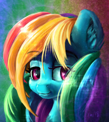 Size: 1076x1204 | Tagged: safe, artist:xbi, derpibooru import, rainbow dash, pegasus, pony, bust, color porn, looking at you, portrait, solo