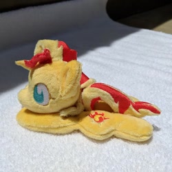 Size: 570x570 | Tagged: safe, artist:plushbyanto, sunset shimmer, pony, unicorn, beanie (plushie), female, horn, irl, mare, photo, plushie, prone, solo