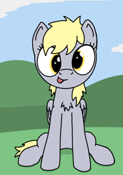 Size: 1200x1700 | Tagged: safe, artist:skelmach, derpy hooves, pegasus, pony, female, looking at you, mare, simple background, sitting, solo, tongue out