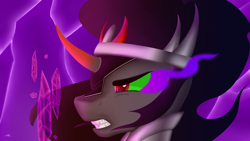 Size: 1024x576 | Tagged: dead source, safe, artist:saddnesspony, derpibooru import, king sombra, pony, unicorn, black mane, male, sharp teeth, sombra eyes, stallion