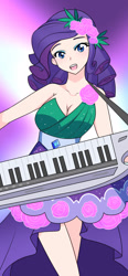 Size: 890x1920 | Tagged: safe, artist:jonfawkes, rarity, human, equestria girls, legend of everfree, 45 minute art challenge, clothes, crystal gala, crystal gala dress, dress, humanized, keytar, looking at you, musical instrument, open mouth, solo