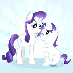 Size: 2000x2000 | Tagged: safe, artist:cheshiresdesires, rarity, pony, unicorn, filly, self ponidox, time paradox