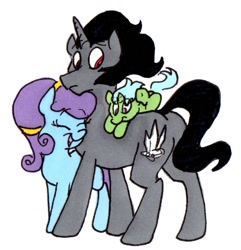 Size: 1018x1056 | Tagged: safe, artist:frankilew, derpibooru import, king sombra, sapphire joy, oc, pony, unicorn, offspring, parent:golden laurel, parent:king sombra, shipping, sombra's cutie mark