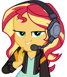 Size: 10000x11400 | Tagged: safe, artist:famousmari5, sunset shimmer, better together, equestria girls, game stream, absurd resolution, clothes, female, headphones, jacket, simple background, smiling, solo, transparent background, vector