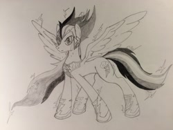 Size: 3264x2448 | Tagged: safe, artist:tehmangabrony, derpibooru import, rainbow dash, oc, oc:nightmare tempest, pegasus, pony, monochrome, nightmare, solo, traditional art