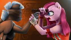 Size: 1381x787 | Tagged: safe, artist:supermare, pinkie pie, thunderlane, anthro, crossover, far cry, far cry 3, gun, jason brody, pinkamena diane pie, vaas montenegro