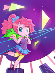 Size: 400x533 | Tagged: safe, artist:pan, gummy, pinkie pie, equestria girls, friendship through the ages, rainbow rocks, bare shoulders, keyboard, new wave pinkie, sleeveless, solo, strapless