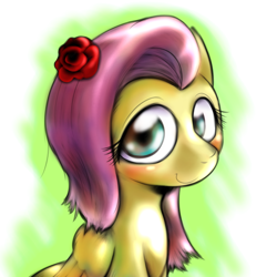 Size: 1000x1000 | Tagged: safe, artist:ushiro no kukan, fluttershy, pegasus, pony, female, flower in hair, mare, solo