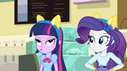 Size: 1920x1080 | Tagged: safe, derpibooru import, screencap, rarity, twilight sparkle, equestria girls, clothes, female