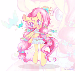 Size: 4356x4137 | Tagged: safe, artist:catseyeart, fluttershy, pegasus, pony, absurd resolution, belly button, bipedal, bloomers, blushing, bra, bra on pony, breasts, clothes, crop top bra, delicious flat chest, flattershy, midriff, pixiv, solo, underwear