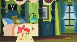 Size: 1227x670 | Tagged: safe, screencap, apple bloom, pinkie pie, earth pony, pony, bloom and gloom, animal costume, chicken pie, chicken suit, clothes, costume, when you see it