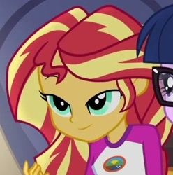 Size: 398x401 | Tagged: safe, screencap, sci-twi, sunset shimmer, twilight sparkle, equestria girls, legend of everfree, cropped, solo focus