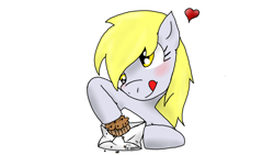 Size: 1366x768 | Tagged: safe, artist:dark-kisame, derpy hooves, envelope, food, heart, muffin, simple background, tongue out, white background