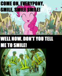 Size: 800x982 | Tagged: safe, edit, edited screencap, screencap, pinkie pie, earth pony, pony, a friend in deed, beastie boys, intergalactic, smile smile smile, song reference