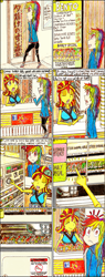 Size: 1175x3097 | Tagged: safe, artist:meiyeezhu, rainbow dash, sunset shimmer, human, equestria girls, anime, clothes, coin, comic, converse, door, eyeshadow, food, hair bun, humanized, jacket, kimono (clothing), machine, makeup, menu, old master q, parody, plate, reference, restaurant, shoes, sign, smiling, sunset sushi, surprised, sushi, traditional art, vending machine