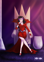 Size: 600x849 | Tagged: safe, artist:demdoodles, derpibooru import, king sombra, queen umbra, human, crossed legs, humanized, rule 63, throne, throne slouch