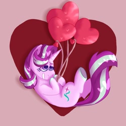 Size: 1024x1024 | Tagged: safe, artist:usagi-kinnie, starlight glimmer, pony, unicorn, balloon, cute, female, glimmerbetes, heart, heart balloon, heart eyes, mare, smiling, solo, wingding eyes