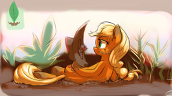 Size: 1935x1077 | Tagged: safe, artist:gsphere, applejack, beaver, earth pony, pony, female, mare, mud