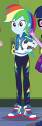 Size: 254x752 | Tagged: safe, derpibooru import, screencap, rainbow dash, sci-twi, twilight sparkle, better together, equestria girls, forgotten friendship, ball, clothes, converse, cropped, female, geode of super speed, hoodie, magical geodes, offscreen character, pants, shoes, sneakers, solo focus