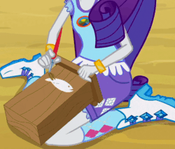 Size: 620x529 | Tagged: safe, screencap, rarity, equestria girls, legend of everfree, animated, boots, bracelet, camp everfree outfits, clothes, cropped, embrace the magic, female, gif, jewelry, lidded eyes, looking at you, open mouth, paintbrush, painting, shorts, socks, solo, surprised, wide eyes
