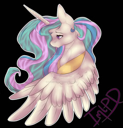 Size: 1024x1069 | Tagged: safe, artist:imlpdailyfnaf18, princess celestia, alicorn, pony, bust, portrait, simple background, solo, watermark