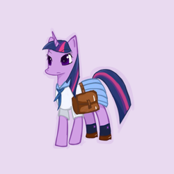 Size: 1280x1280 | Tagged: safe, artist:9pak, derpibooru import, twilight sparkle, clothes, school uniform, skirt, solo