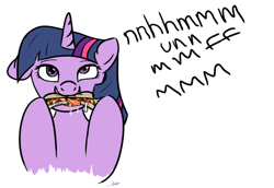 Size: 870x600 | Tagged: safe, artist:rainbow-dosh, derpibooru import, twilight sparkle, burger, eating, ponies eating meat, solo