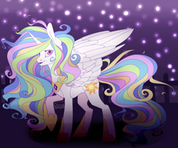 Size: 3000x2500 | Tagged: safe, artist:pellsya, princess celestia, alicorn, pony, raised hoof, solo, spread wings