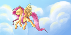 Size: 1280x630 | Tagged: safe, artist:zaphy1415926, fluttershy, pegasus, pony, female, flying, mare, solo