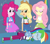 Size: 1024x910 | Tagged: dead source, safe, artist:angelitus01, derpibooru import, applejack, fluttershy, pinkie pie, rainbow dash, tank, tortoise, equestria girls, tanks for the memories, bathrobe, belt, clothes, cowboy hat, crying, dashie slippers, denim skirt, equestria girls interpretation, freckles, hat, robe, scene interpretation, skirt, stetson, tank slippers