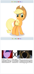 Size: 293x624 | Tagged: safe, derpibooru import, applejack, twilight sparkle, earth pony, pony, derpibooru, exploitable meme, final fantasy, final fantasy viii, juxtaposition, juxtaposition win, meme, meta, no face, squall leonhart