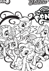 Size: 360x522 | Tagged: safe, derpibooru import, applejack, fluttershy, pinkie pie, rainbow dash, rarity, twilight sparkle, twilight sparkle (alicorn), alicorn, earth pony, pegasus, pony, unicorn, mane six, monochrome