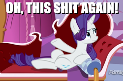 Size: 960x634 | Tagged: safe, edit, edited screencap, screencap, rarity, pony, unicorn, ppov, image macro, meme, not this shit again, raised hoof, solo, unamused, vulgar