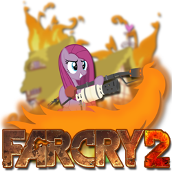 Size: 512x512 | Tagged: safe, pinkie pie, earth pony, pony, far cry, far cry 2, fire, flamethrower, icon, pinkamena diane pie, some mares just want to watch the world burn, team fortress 2, video game, weapon