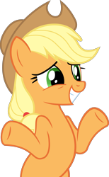 Size: 3365x5460 | Tagged: safe, artist:slb94, applejack, earth pony, pony, mmmystery on the friendship express, absurd resolution, shrug, simple background, solo, transparent background, vector, vector trace