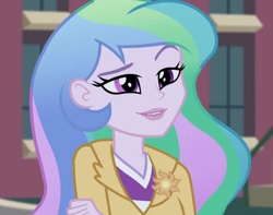 Size: 944x744 | Tagged: safe, princess celestia, principal celestia, equestria girls, friendship games, cropped, crossed arms, lip bite, raised eyebrow, smirk