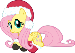 Size: 3000x2133 | Tagged: safe, artist:doctor-g, fluttershy, pegasus, pony, christmas, clothes, hat, santa hat, simple background, socks, solo, transparent background, vector