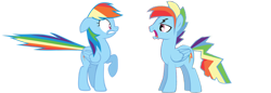 Size: 1280x441 | Tagged: safe, artist:kayman13, derpibooru import, rainbow blitz, rainbow dash, pegasus, pony, dashblitz, female, male, rule 63, self ponidox, selfcest, shipping, straight, worried, yelling