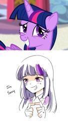 Size: 473x867 | Tagged: safe, artist:ujey02, derpibooru import, twilight sparkle, twilight sparkle (alicorn), alicorn, human, embarrassed, humanized, light skin, scene interpretation, smiling