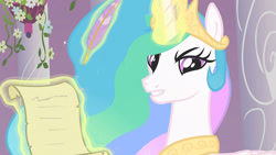 Size: 1920x1080 | Tagged: safe, edit, edited screencap, screencap, princess celestia, alicorn, pony, the crystal empire, inverted mouth