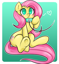 Size: 1200x1300 | Tagged: safe, artist:pleasure-sloth, fluttershy, pegasus, pony, blushing, collar, cute, heart, leash, pet play, pony pet, shyabetes, solo, underhoof