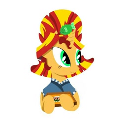 Size: 1080x1080 | Tagged: safe, artist:chinesexiangping, sunset shimmer, pony, eqg summertime shorts, good vibes, alternate hairstyle, bust, clothes, cute, equestria girls ponified, food, ponified, shimmerbetes, simple background, solo, sunset sushi, sushi, white background