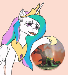 Size: 1029x1138 | Tagged: artist needed, safe, princess celestia, alicorn, pony, destruction, golden oaks library, it's fine, solo, window