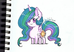 Size: 2016x1420 | Tagged: safe, artist:britneyoctave, princess celestia, alicorn, pony, chibi, cute, cutelestia, mixed media, solo