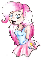 Size: 745x1072 | Tagged: safe, artist:lolly-pop-girl732, pinkie pie, human, clothes, humanized, skirt, solo