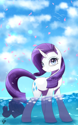 Size: 1200x1920 | Tagged: safe, artist:joe0316, artist:laptop-pone, rarity, pony, unicorn, ocean, smiling, solo, standing in water