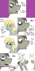 Size: 1502x3008 | Tagged: safe, artist:jitterbugjive, derpy hooves, doctor whooves, pony, clothes, costume, lovestruck derpy, teary eyes