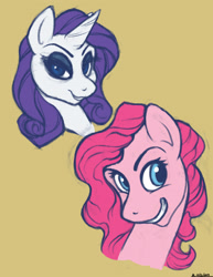 Size: 2550x3300 | Tagged: safe, artist:flyingram, pinkie pie, rarity, earth pony, pony, unicorn, bust, portrait, sketch, smiling, tumblr