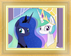 Size: 2085x1641 | Tagged: safe, artist:mcsadat, princess celestia, princess luna, alicorn, pony, frame, picture, royal sisters